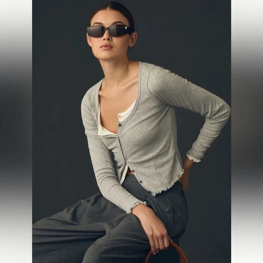 Anthropologie Pilcro Long-Sleeve Pointelle Scoop Tree - XL - Picture 2 of 9